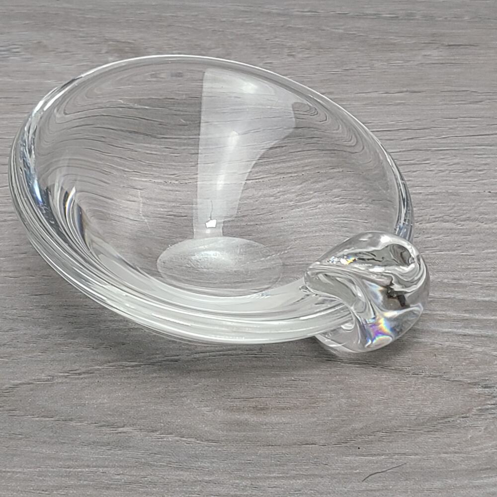 Steuben Glass Crystal Clear Slanted Ashtray Dish Signed